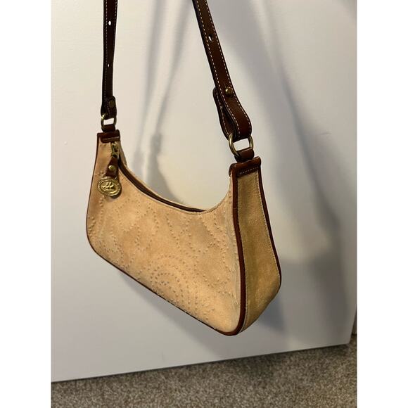 Brahmin Vintage Tan Suede Leather Brown Baguette Purse - Picture 3 of 9